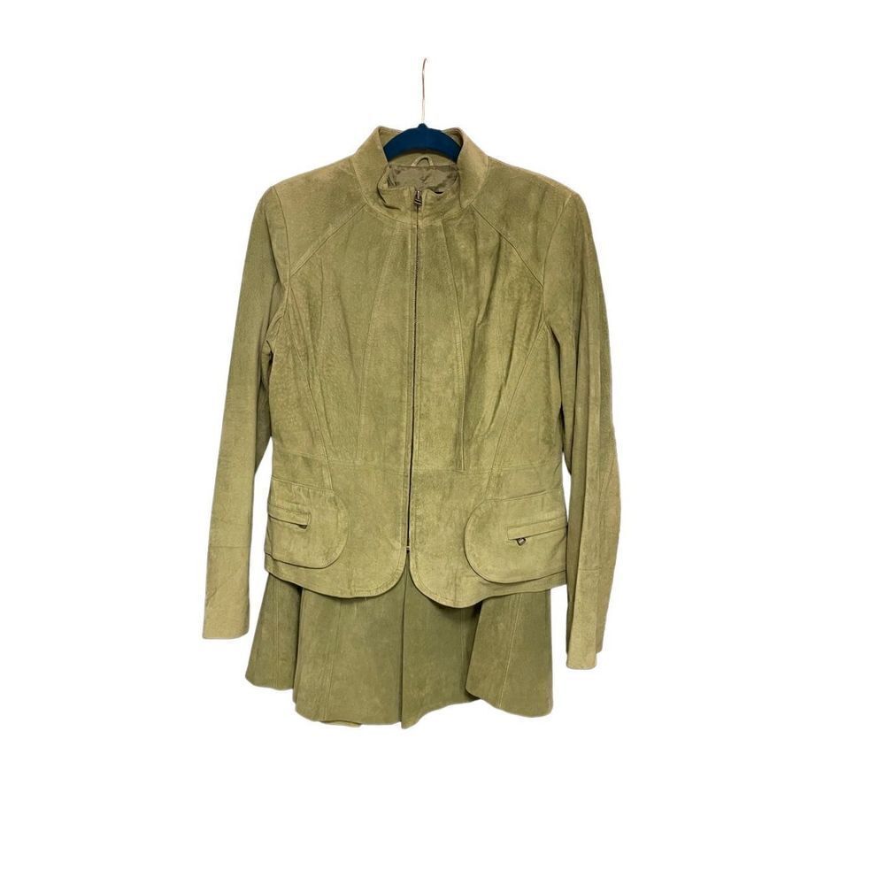 Alfani Green Leather Suede Skirt Suit